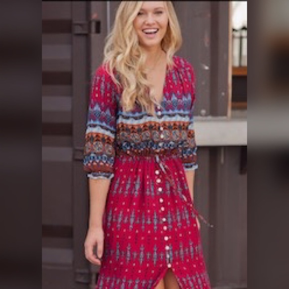 SALE! LAST 1!  ❤️ Wine 3qtr Sleeve Boho Print Maxi - Picture 5 of 5